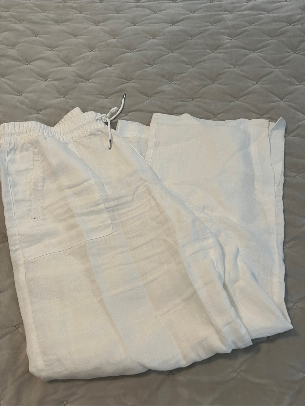 Athleta White Wide-Leg Linen-Blend Pants